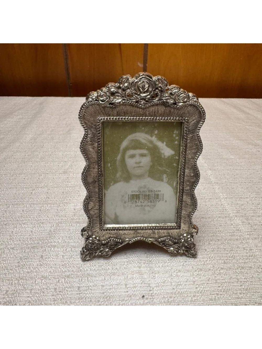 Vintage Silver Rose Picture Frame Made In Korea Mini Ornate Floral frame